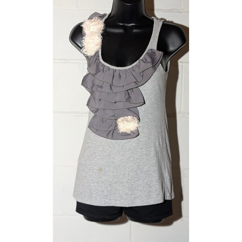 My Beloved Gray Tank Top Ruffle Trim Sleeveless Small